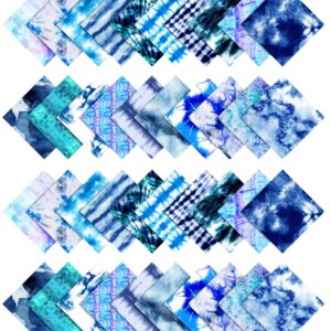 Soimoi Precut 10-inch Tie Dye Prints Cotton Fabric Bundle Quilting Squares Charm Pack DIY Patchwork Sewing Craft- Blue-YF