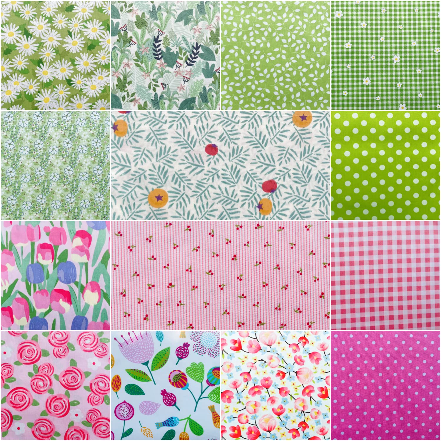 Spring Floral Fabric Squares 10x10, Layer Cake Fabric for Quilting 10 inch, Precut Fabric for Quilting Patchwork Crafting Green Pink(42Pcs)