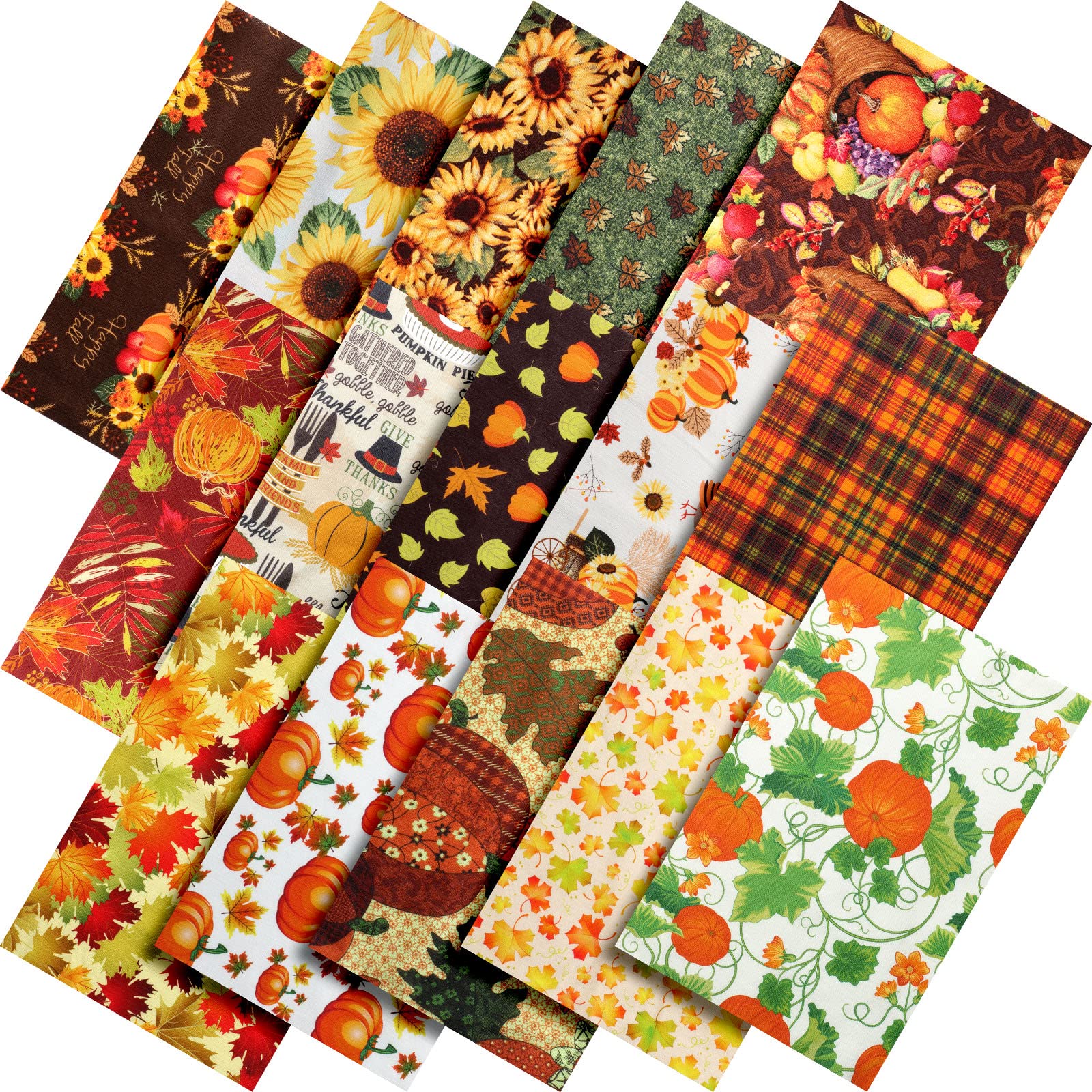 30Pcs Thanksgiving Fabric Assorted Fabric Fall Fabric Bundles Pumpkin Turkey Maple Fabric Plaid Quilting Fabric 10 x 10 Inch Thanksgiving Fabric Square Sheet for DIY Craft Quilting Sewing