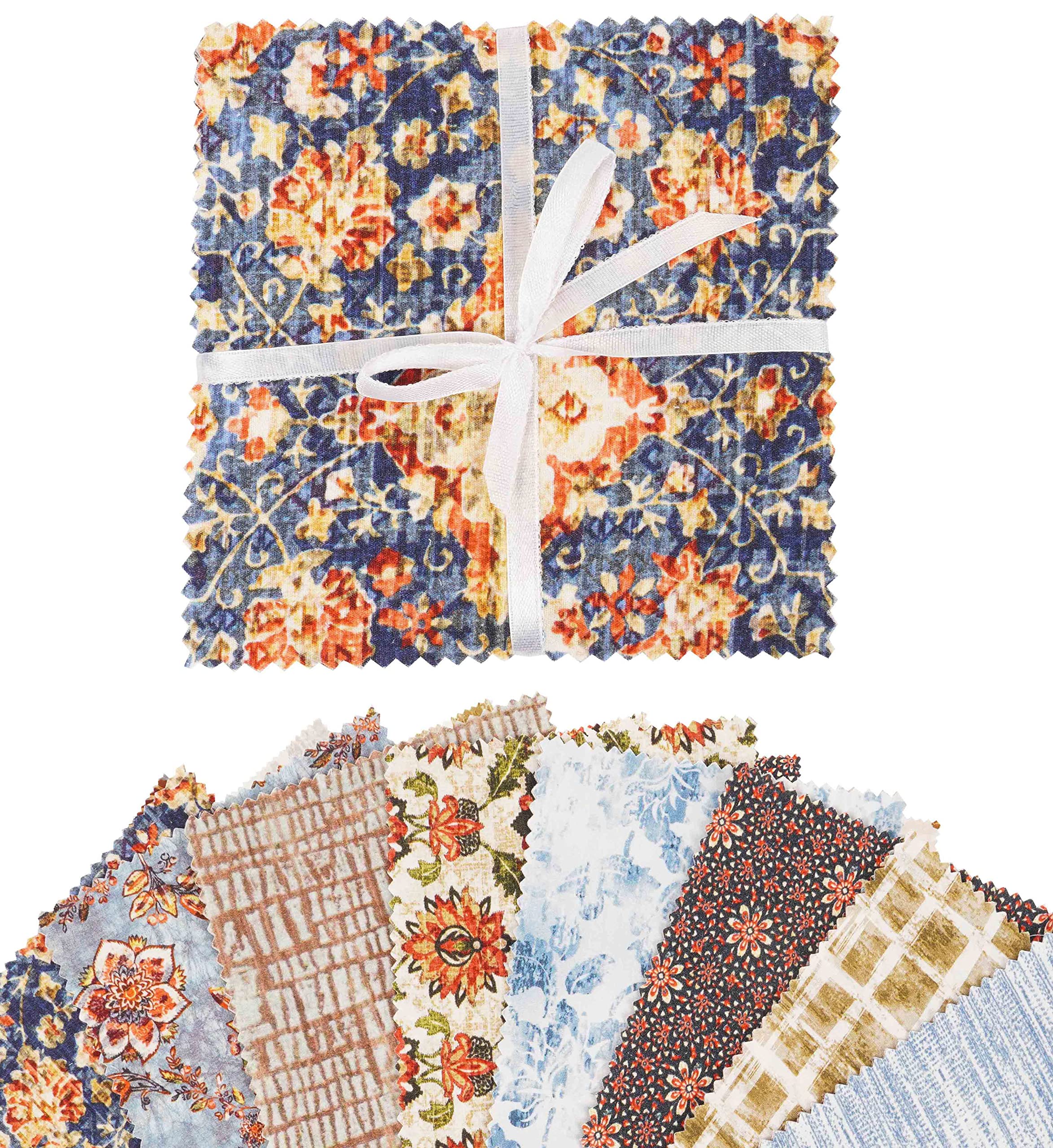 Soimoi Precut 10-inch Floral Floral with Texture Prints Cotton Fabric Bundle Quilting Squares Charm Pack DIY Patchwork Sewing Craft- Multicolor