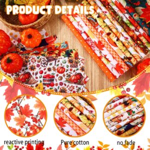 Tudomro 70 Pcs 10 x 10 Inch Fall Fabric Square Thanksgiving Autumn Patchwork Fabrics Maple Leaf Turkey Square Patchwork Fabric Pumpkin Quilting Fabric for Fall DIY Crafts