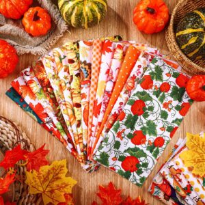 Tudomro 70 Pcs 10 x 10 Inch Fall Fabric Square Thanksgiving Autumn Patchwork Fabrics Maple Leaf Turkey Square Patchwork Fabric Pumpkin Quilting Fabric for Fall DIY Crafts