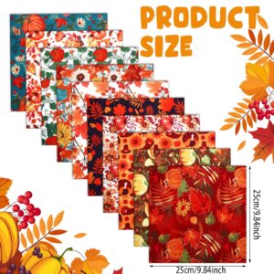 Tudomro 70 Pcs 10 x 10 Inch Fall Fabric Square Thanksgiving Autumn Patchwork Fabrics Maple Leaf Turkey Square Patchwork Fabric Pumpkin Quilting Fabric for Fall DIY Crafts