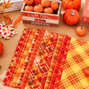 Whaline 12Pcs Fall Cotton Fabric Bundles 10 x 10 Inch Autumn Buffalo Plaid Fat Quarters Plaid Quilting Patchwork Squares Sewing Fabrics for Harvest Thanksgiving DIY Handmade Craft Home Party Decor