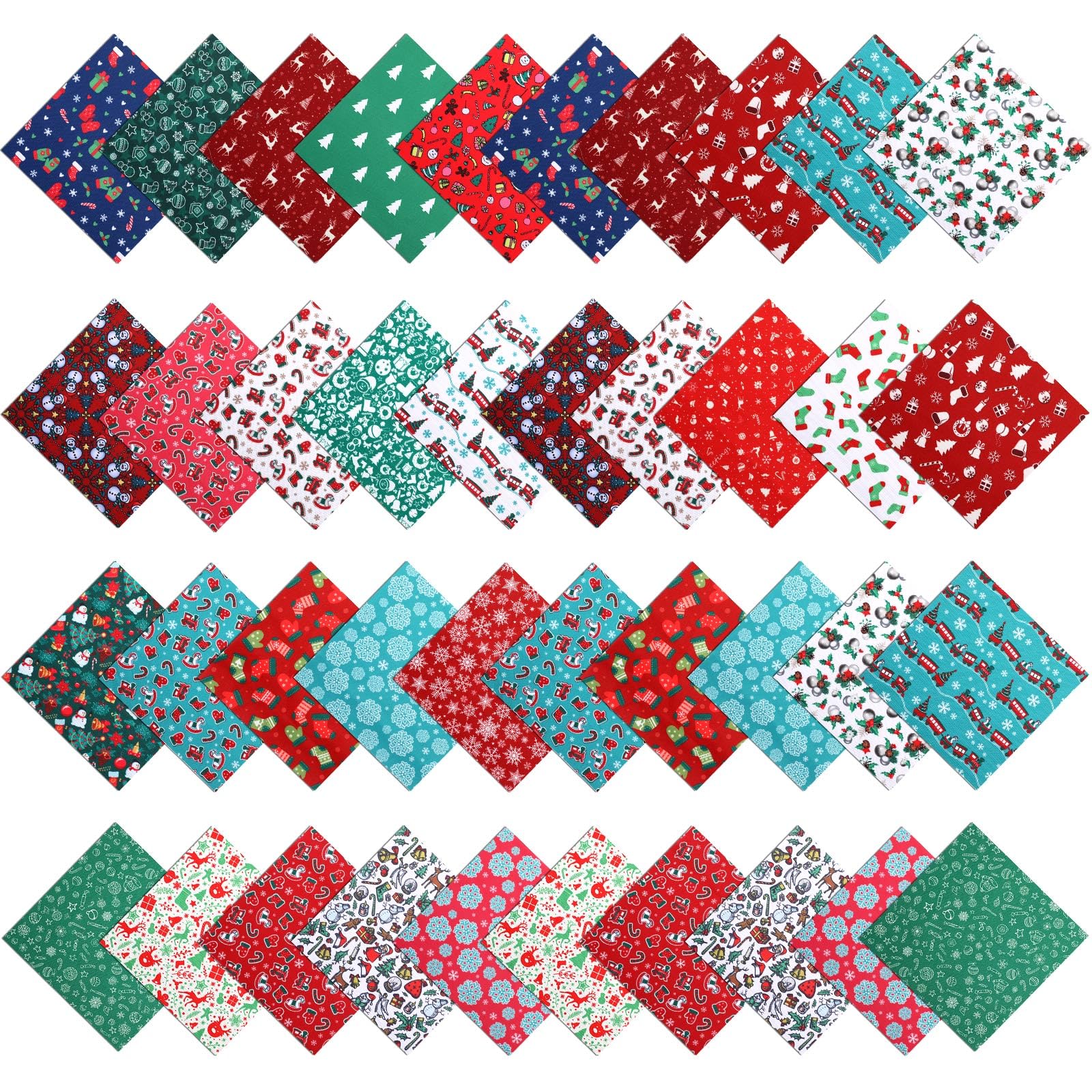 Preboun 100 Pcs 8 x 8 Inches/ 20 x 20 cm Christmas Fabric Squares Christmas Fabric 25 Different Patterns Fabric Scraps Quilting Craft Fabric Patchwork Fabric Bundles for Sewing Crafting DIY Supplies