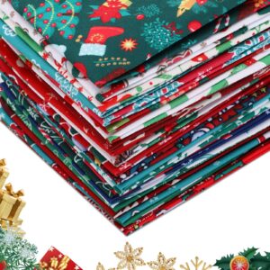 Preboun 100 Pcs 8 x 8 Inches/ 20 x 20 cm Christmas Fabric Squares Christmas Fabric 25 Different Patterns Fabric Scraps Quilting Craft Fabric Patchwork Fabric Bundles for Sewing Crafting DIY Supplies