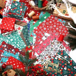 Preboun 100 Pcs 8 x 8 Inches/ 20 x 20 cm Christmas Fabric Squares Christmas Fabric 25 Different Patterns Fabric Scraps Quilting Craft Fabric Patchwork Fabric Bundles for Sewing Crafting DIY Supplies