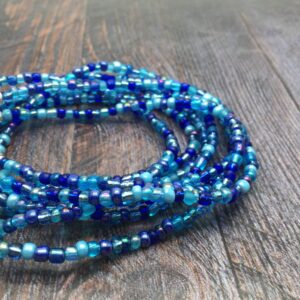 Dolphin Charm Anklet - Blue Glass Seed Bead Mix with Silver Tone Charm - Size M 10 inches