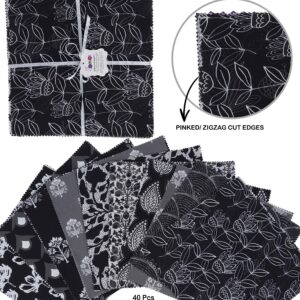 Soimoi Precut 10-inch Block Prints Cotton Fabric Bundle Quilting Squares Charm Pack DIY Patchwork Sewing Craft- Black & Gray