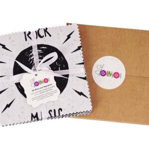 Soimoi Precut 10-inch Rock Music Prints Cotton Fabric Bundle Quilting Squares Charm Pack DIY Patchwork Sewing Craft- White & Black