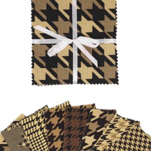 Soimoi Precut 10-inch Houndstooth Prints Cotton Fabric Bundle Quilting Squares Charm Pack DIY Patchwork Sewing Craft- Grey, Brown, Black