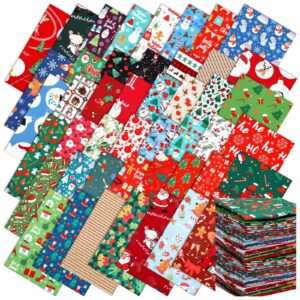 Tudomro 100 Pcs 10 x 10 Inches Winter Christmas Fabric Snowflake Snowman Fabric Square Patchwork Fabrics Santa Claus Craft Fabric Bundles Deer Candy Quilting Fabric for Xmas DIY Sewing