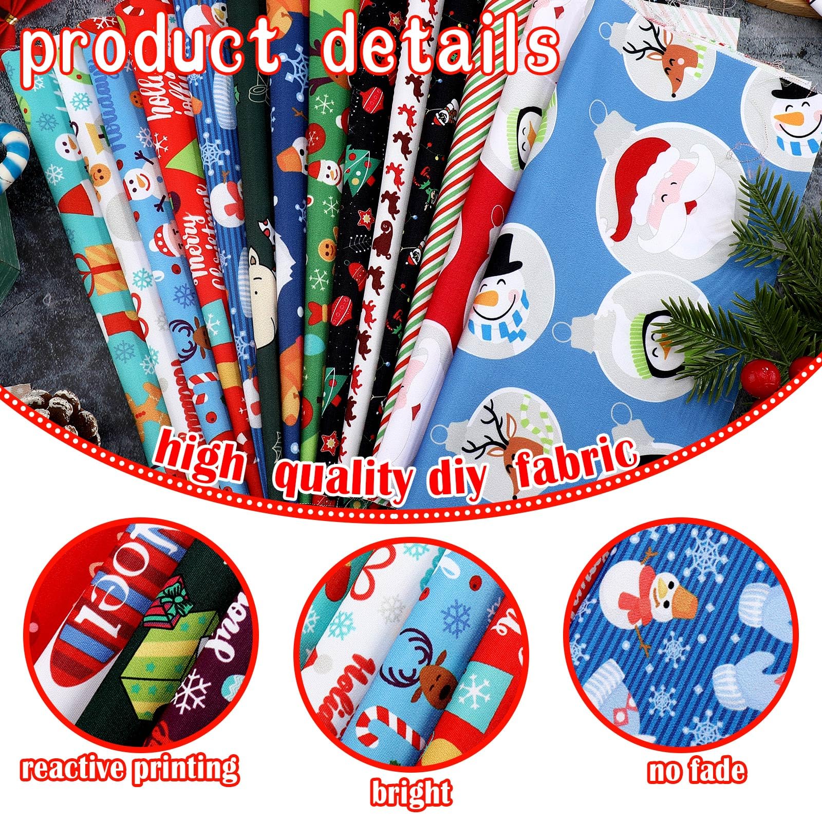 Tudomro 100 Pcs 10 x 10 Inches Winter Christmas Fabric Snowflake Snowman Fabric Square Patchwork Fabrics Santa Claus Craft Fabric Bundles Deer Candy Quilting Fabric for Xmas DIY Sewing