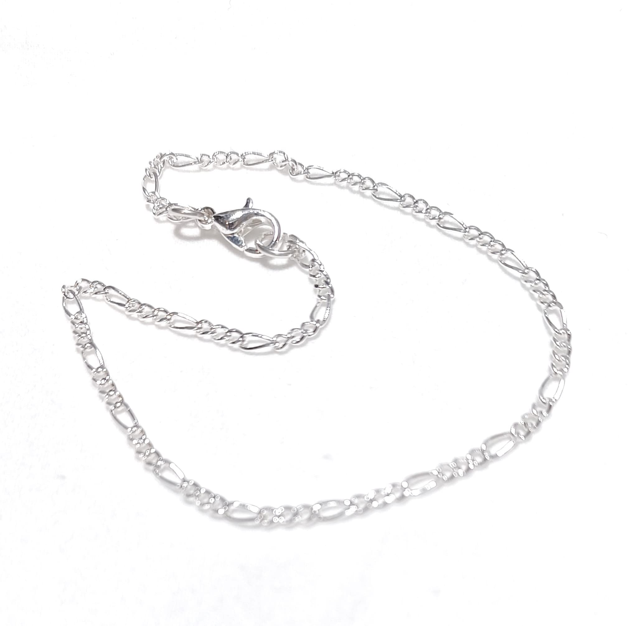 Sterling Silver plated Anklet Ankle Bracelet Heart charm 8 inch, 9 inch, 10 inch, 11 inch, 12 inch, 13 inch 2 mm Figaro chain