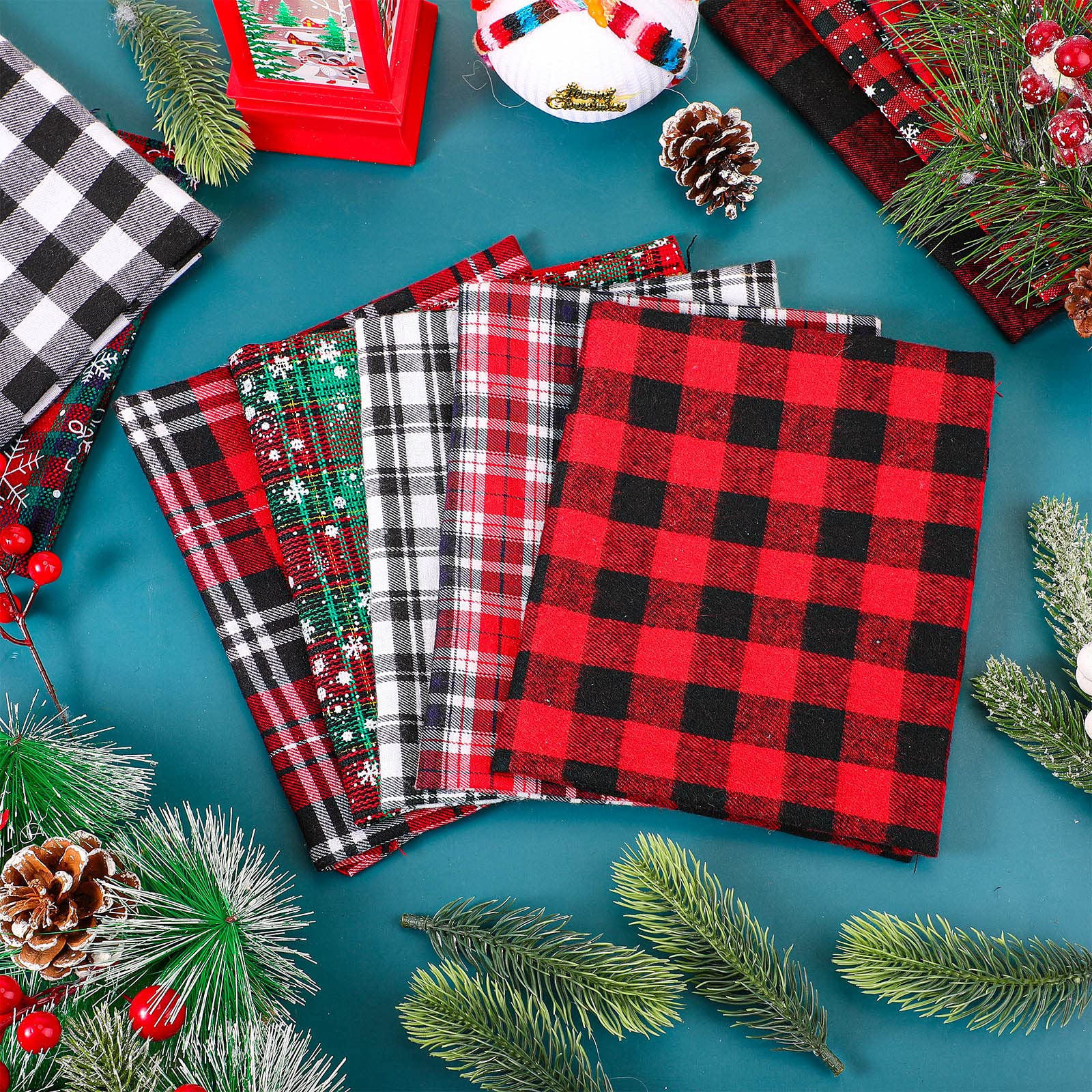 Tatuo 12 Pieces Christmas Fat Fabric Bundles Buffalo Plaid Fat Quarters Cotton Fabric Square Bundles 19.5 x 15.7 Inch Charm Yarn-Dyed Checked Quilting Fabric for DIY Crafting Sewing (Sweet Style)