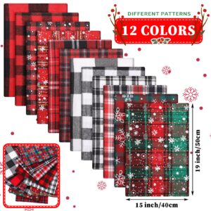 Tatuo 12 Pieces Christmas Fat Fabric Bundles Buffalo Plaid Fat Quarters Cotton Fabric Square Bundles 19.5 x 15.7 Inch Charm Yarn-Dyed Checked Quilting Fabric for DIY Crafting Sewing (Sweet Style)