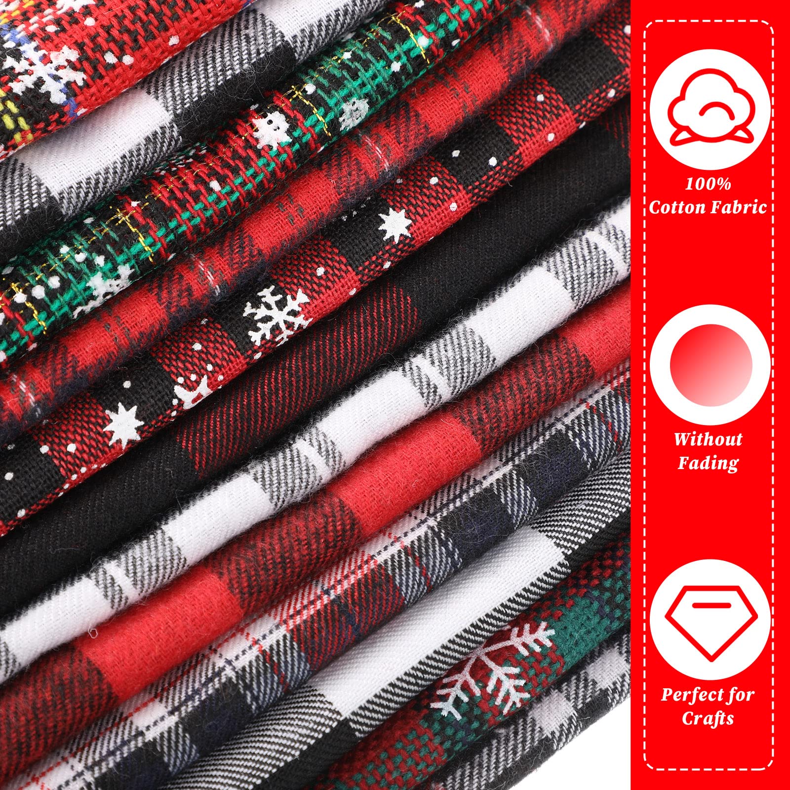 Tatuo 12 Pieces Christmas Fat Fabric Bundles Buffalo Plaid Fat Quarters Cotton Fabric Square Bundles 19.5 x 15.7 Inch Charm Yarn-Dyed Checked Quilting Fabric for DIY Crafting Sewing (Sweet Style)