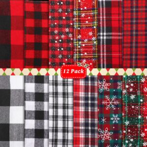 Tatuo 12 Pieces Christmas Fat Fabric Bundles Buffalo Plaid Fat Quarters Cotton Fabric Square Bundles 19.5 x 15.7 Inch Charm Yarn-Dyed Checked Quilting Fabric for DIY Crafting Sewing (Sweet Style)