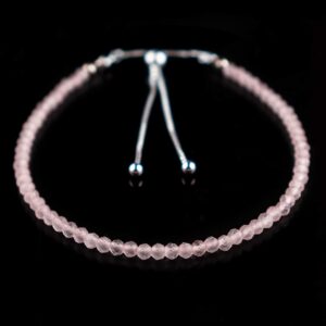 OdrillionGems Natural Rose Quartz Gemstones Bolo Bracelet, Micro-Faceted Beads, Healing Crystals, 925 Sterling Silver, Handmade, Birthstones, Adjustable Slider, Women Jewelry, Valentine Gifts, 10"