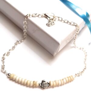 10 Inch Turtle Charm Ankle Bracelet With White Turquoise Beads Gift Boxed Anklet