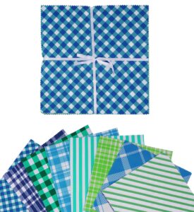 soimoi precut 10-inch check prints cotton fabric bundle quilting squares charm pack diy patchwork sewing craft- blue & sea green