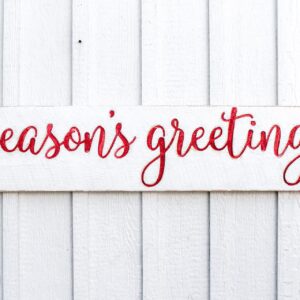 SEASON'S GREETINGS Sign - Carved in a 48"x10" Solid Wood Board | Rustic Distressed | Farmhouse Style | Festive Holiday Wall Art | Christmas Decor | Handmade in NC