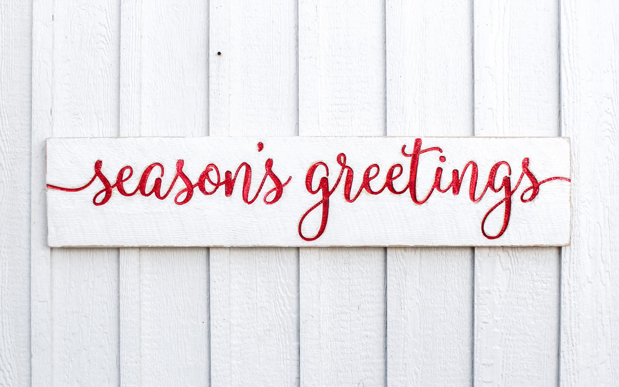 SEASON'S GREETINGS Sign - Carved in a 48"x10" Solid Wood Board | Rustic Distressed | Farmhouse Style | Festive Holiday Wall Art | Christmas Decor | Handmade in NC