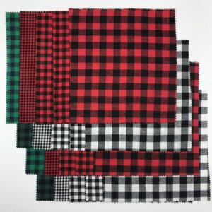 20 pieces christmas gingham fabric, xmas cotton buffalo plaids color red/black white/black green/black squares for sewing quilting diy homemade crafts 10 x 10 inches