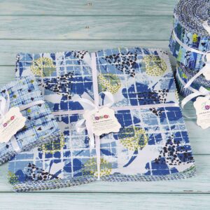 Soimoi Precut 10-inch Geometric Prints Cotton Fabric Bundle Quilting Squares Charm Pack DIY Patchwork Sewing Craft- Blue