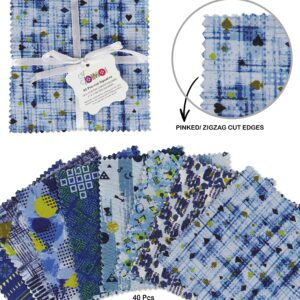 Soimoi Precut 10-inch Geometric Prints Cotton Fabric Bundle Quilting Squares Charm Pack DIY Patchwork Sewing Craft- Blue