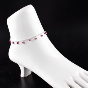 Yanara Graduation Gifts Pink Ruby Anklets For Women Beads Ankle Bracelets for Her Natural July Birthstone Silver Plated Trendy Gemstones Jewelry in 10” inch Chakra Healing Crystals Thoughtful Gifts