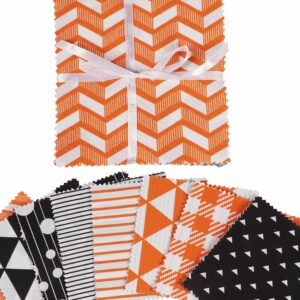 Soimoi Precut 10-inch Geometric Patterns Prints Cotton Fabric Bundle Quilting Squares Charm Pack DIY Patchwork Sewing Craft- Orange & Black