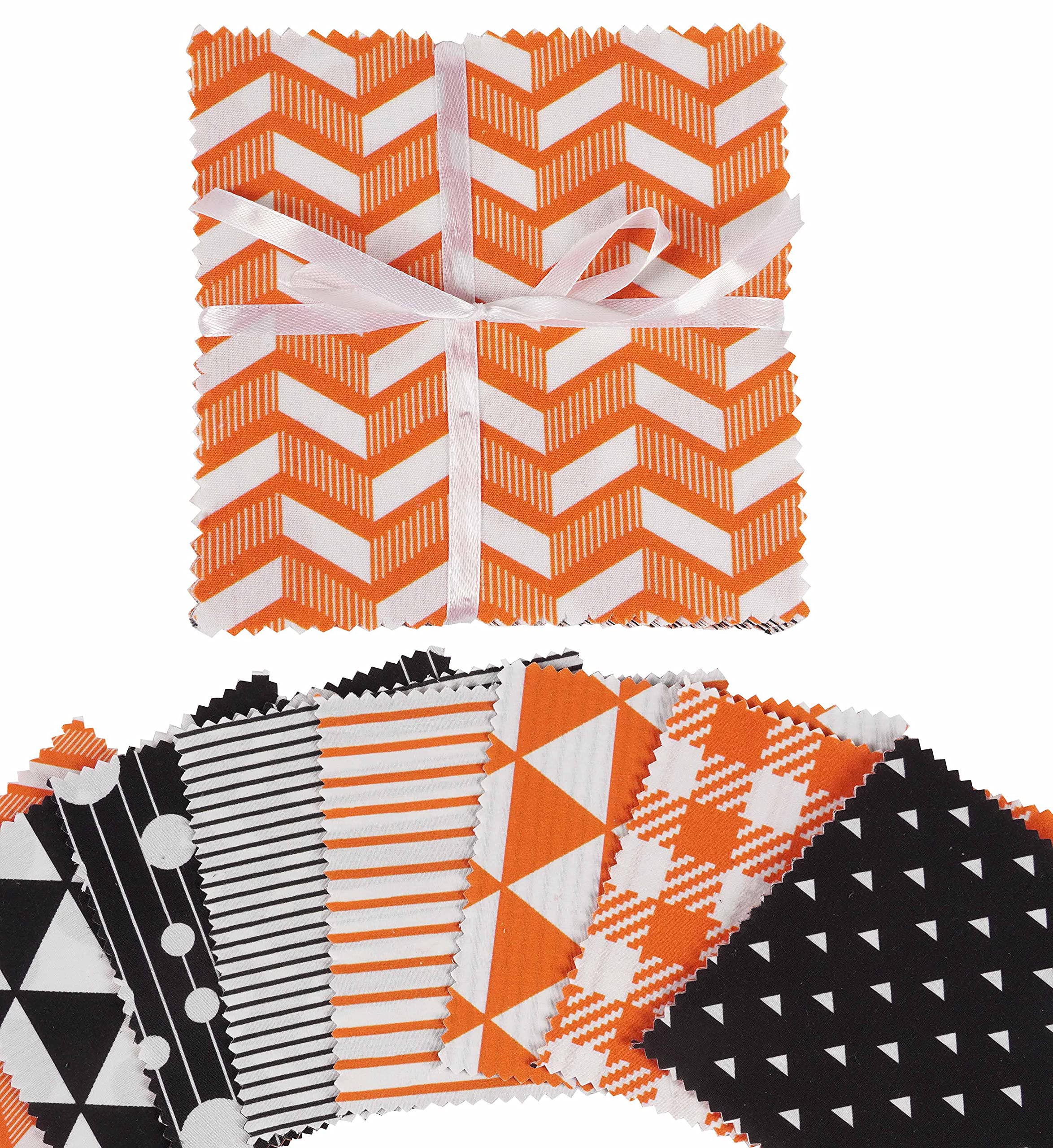 Soimoi Precut 10-inch Geometric Patterns Prints Cotton Fabric Bundle Quilting Squares Charm Pack DIY Patchwork Sewing Craft- Orange & Black