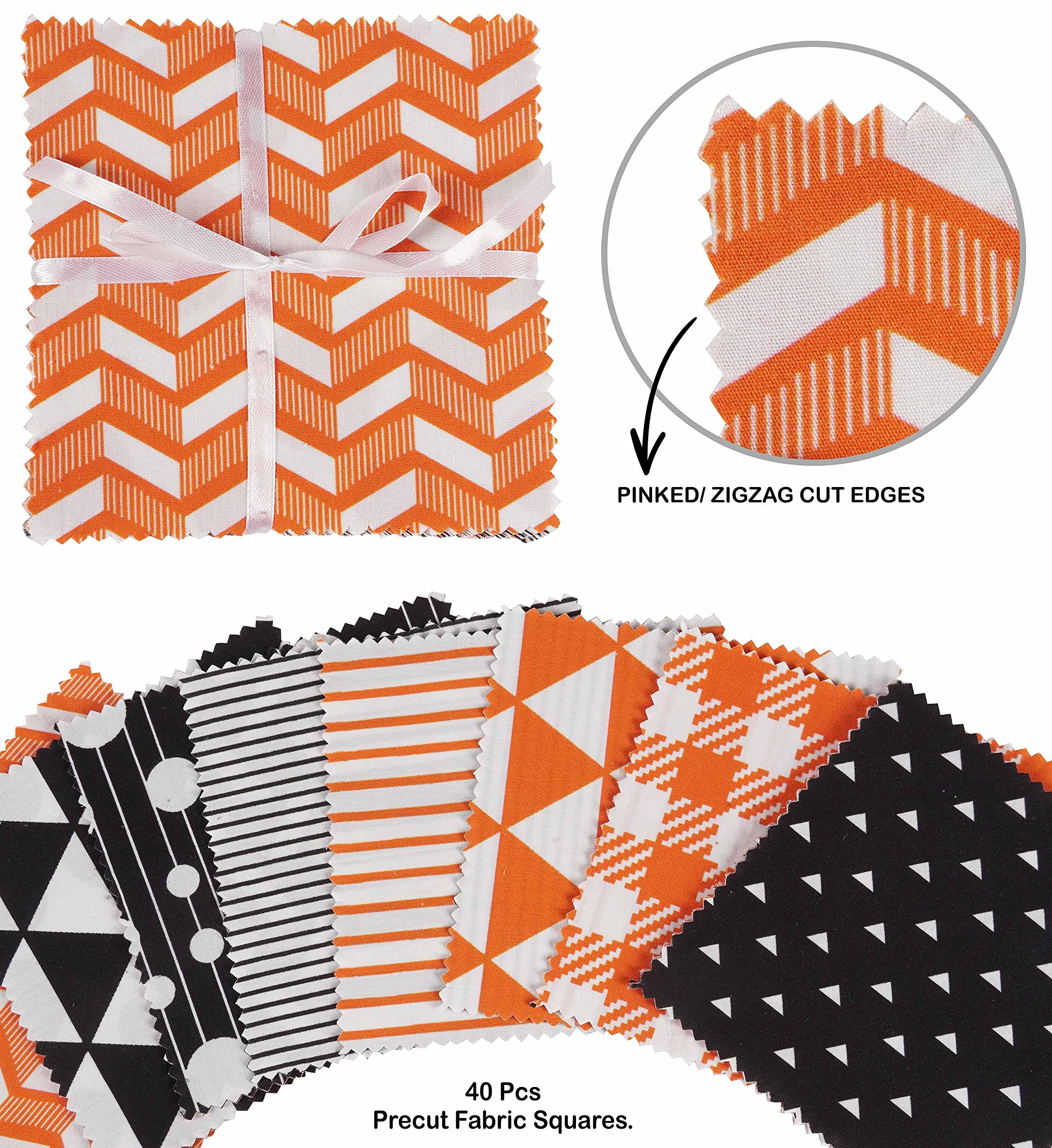 Soimoi Precut 10-inch Geometric Patterns Prints Cotton Fabric Bundle Quilting Squares Charm Pack DIY Patchwork Sewing Craft- Orange & Black