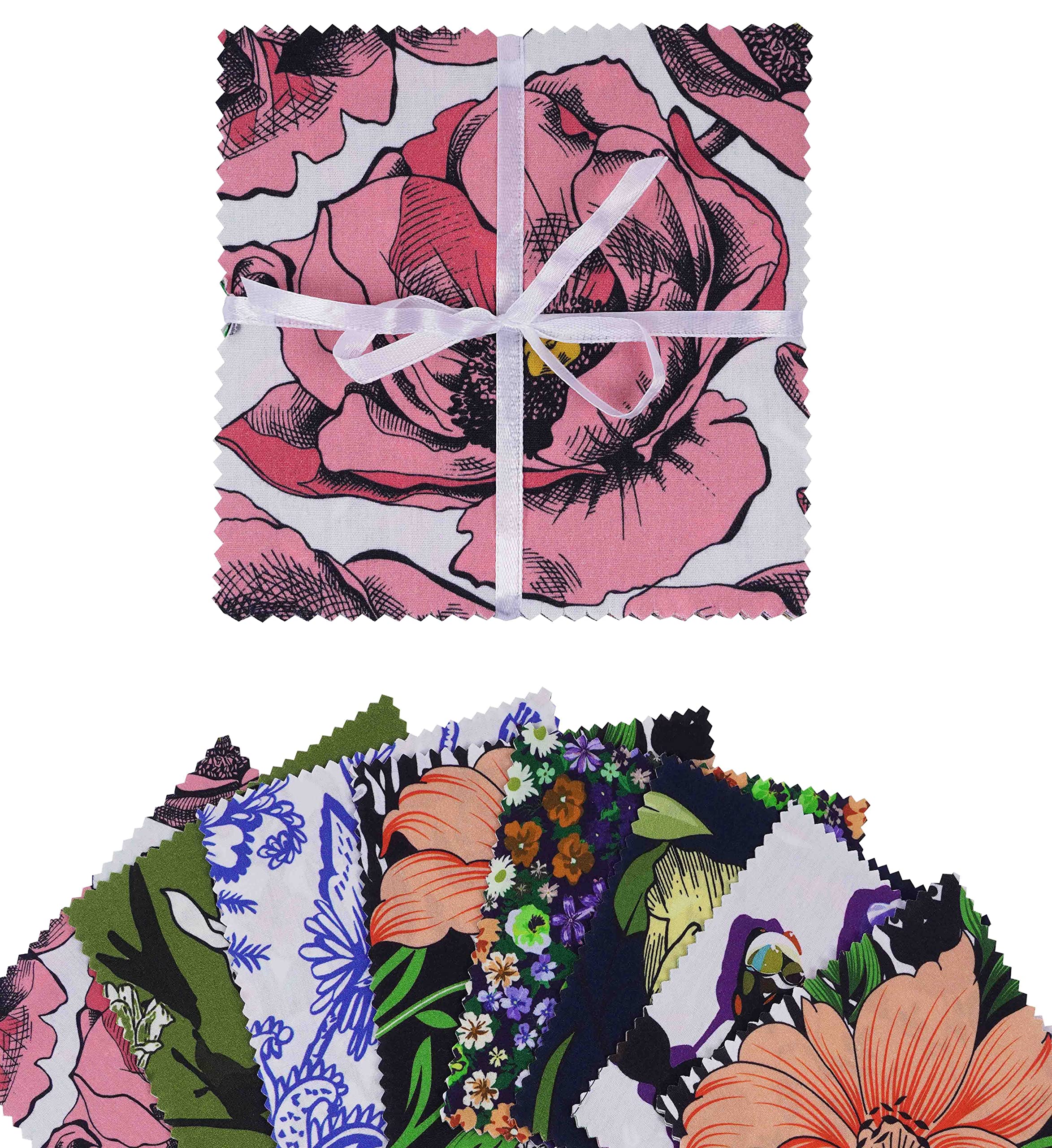 Soimoi Precut 10-inch Floral Prints Cotton Fabric Bundle Quilting Squares Charm Pack DIY Patchwork Sewing Craft- Multicolor-VB