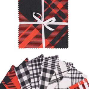 Soimoi Precut 10-inch Tartan Prints Cotton Fabric Bundle Quilting Squares Charm Pack DIY Patchwork Sewing Craft- Magenta & Black