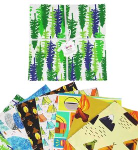 soimoi precut 10-inch camping prints cotton fabric bundle quilting squares charm pack diy patchwork sewing craft- multicolor