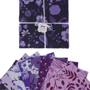 Soimoi Precut 10-inch Florals Prints Cotton Fabric Bundle Quilting Squares Charm Pack DIY Patchwork Sewing Craft- Purple