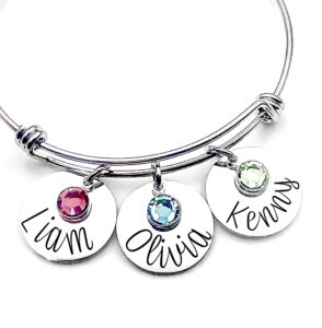 kids names bangle - mothers day gift-customized-name bangle bracelet with names of choice-customized-charms- gift for mom- grandma- godmother