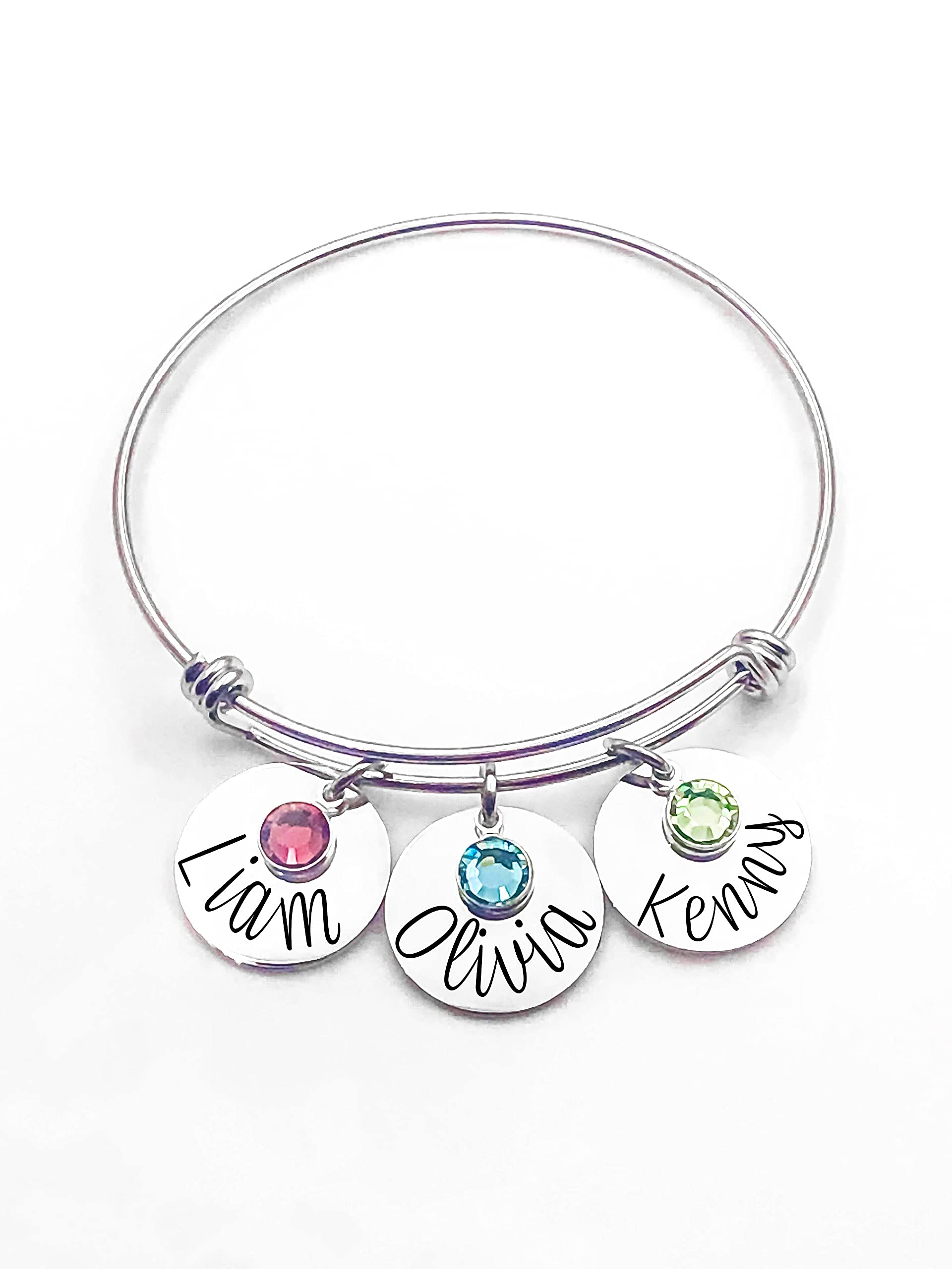 Kids Names Bangle - Mothers Day Gift-Customized-Name Bangle Bracelet With Names Of Choice-Customized-charms- gift for mom- grandma- godmother