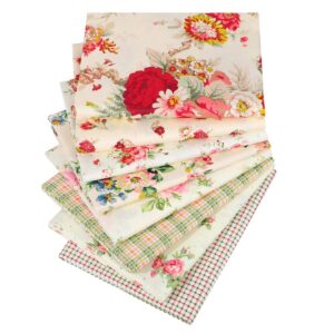 hanjunzhao vintage rose floral plaid fat quarters fabric bundles for quilting sewing crafting,18 x 22 inches