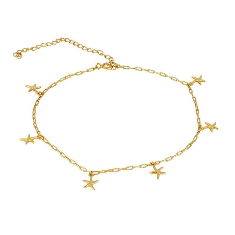 925 silver fashion jewelry anklets summer starfish charm pendant gold plated anklets women, 9-11inches (gold)