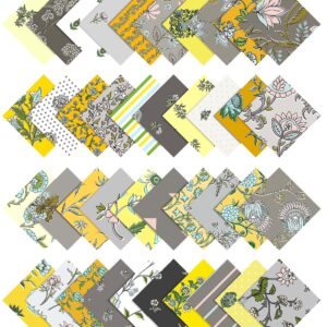 Soimoi Precut 10-inch Asian Floral Prints Cotton Fabric Bundle Quilting Squares Charm Pack DIY Patchwork Sewing Craft- Gray & Yellow