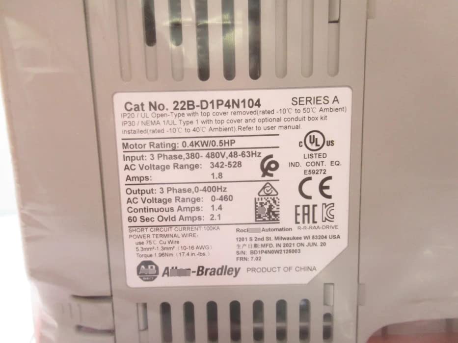 22B-D1P4N104 22B-D1P4N104 Power 40 0.4kW AC Drive 22BD1P4N104 Sealed in Box 1 Year Warranty Fast Shipment