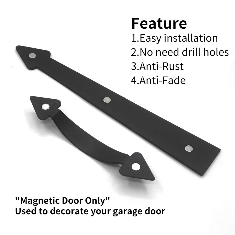 skysen Magnetic Garage Door Decorative Faux Hinges Handles Accents Hardware Kit Black(cxckls)