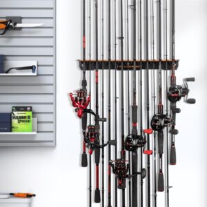 KastKing Patented V15 Vertical Fishing Rod Holder – Wall Mounted Fishing Rod Rack, Store 15 Rods or Fishing Rod Combos in 17.25 Inches, Great Fishing Pole Holder and Rack