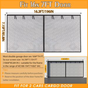 Garage Screen Doors for 2 Car Garage-16x7FT Fiberglass 2300g/5.1lb Durable Heavy Duty Magnetic Garage Door Screen Hands Free with 6 Roll Up Starps for Patio, Outdoor, Gym, Crafts Sun House Porch