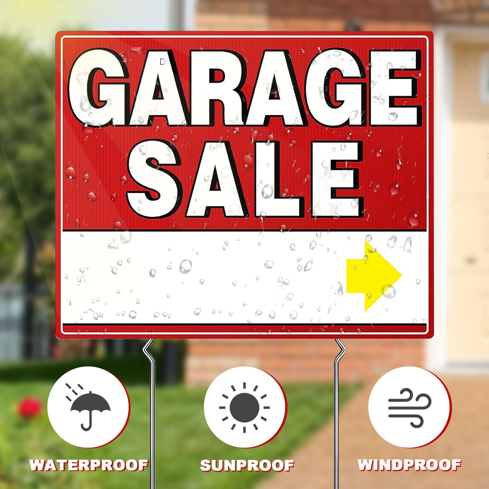 Garage Sale Sign, 17" x 13" Garage Sale Signs with Stakes, Yard Sale Signs with Stakes, Weather-proof Garage Sale Sign with Arrow Garage Sale Signs with Metal Stakes for Outdoor Estate (6 Pcs)