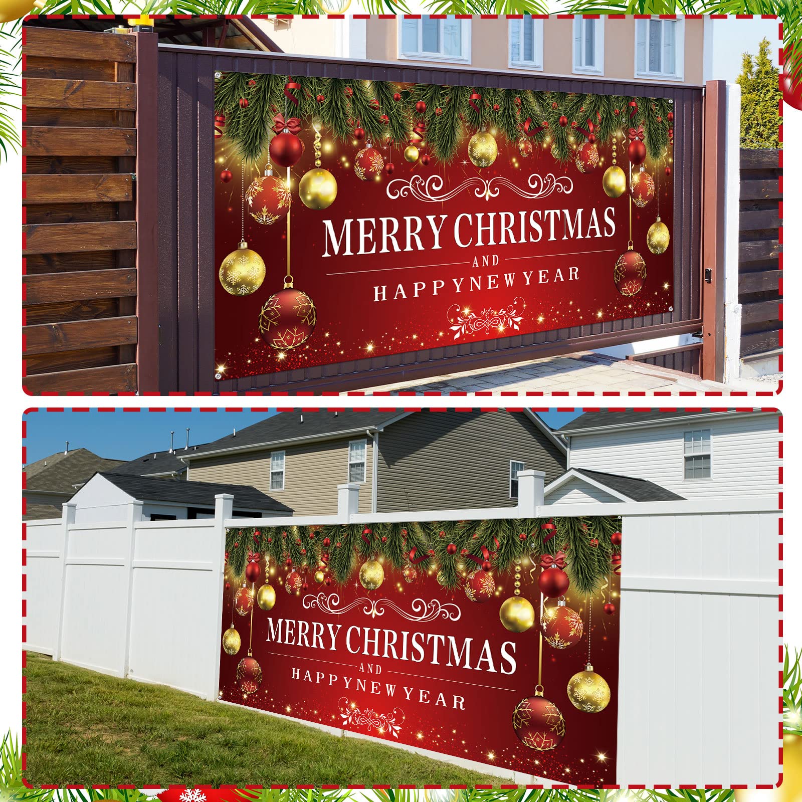 Newwiee Christmas Holiday Garage Door Banner Decorations 6 x 13 ft Happy New Year Outdoor Cover Mural Decoration 2024 Large Christmas Backdrop Merry Christmas Ornament Double Car Garage Door Banner