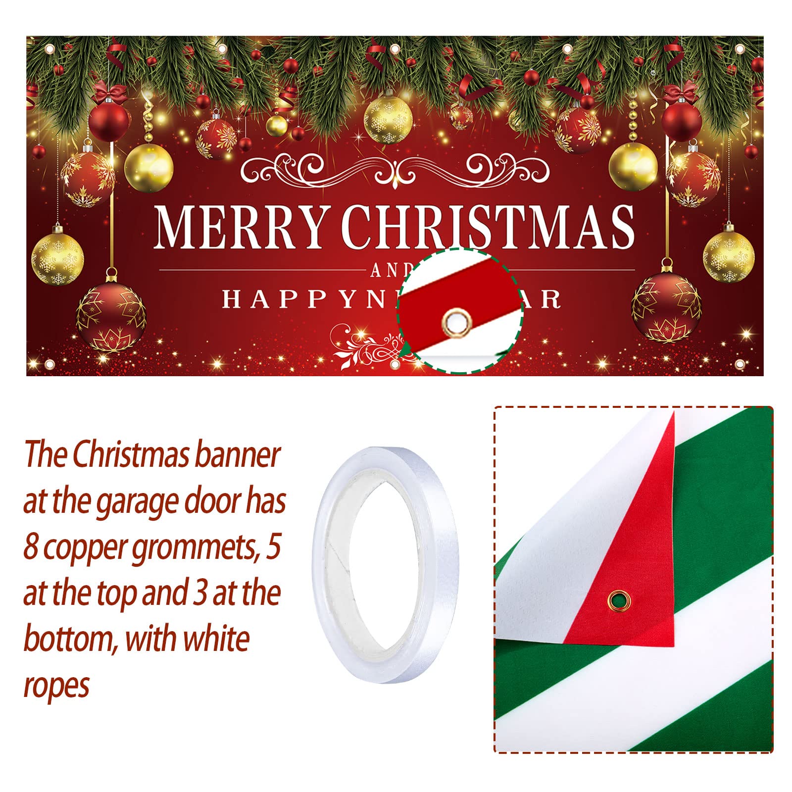 Newwiee Christmas Holiday Garage Door Banner Decorations 6 x 13 ft Happy New Year Outdoor Cover Mural Decoration 2024 Large Christmas Backdrop Merry Christmas Ornament Double Car Garage Door Banner